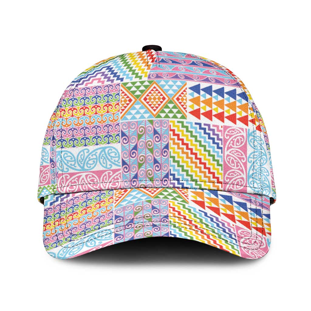 Aotearoa Kowhaiwhai Taniko Patchwork Rainbow Motifs Classic Cap