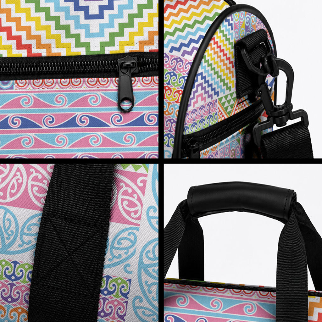 Aotearoa Kowhaiwhai Taniko Patchwork Rainbow Motifs Duffle Bag LT9 - Polynesian Pride