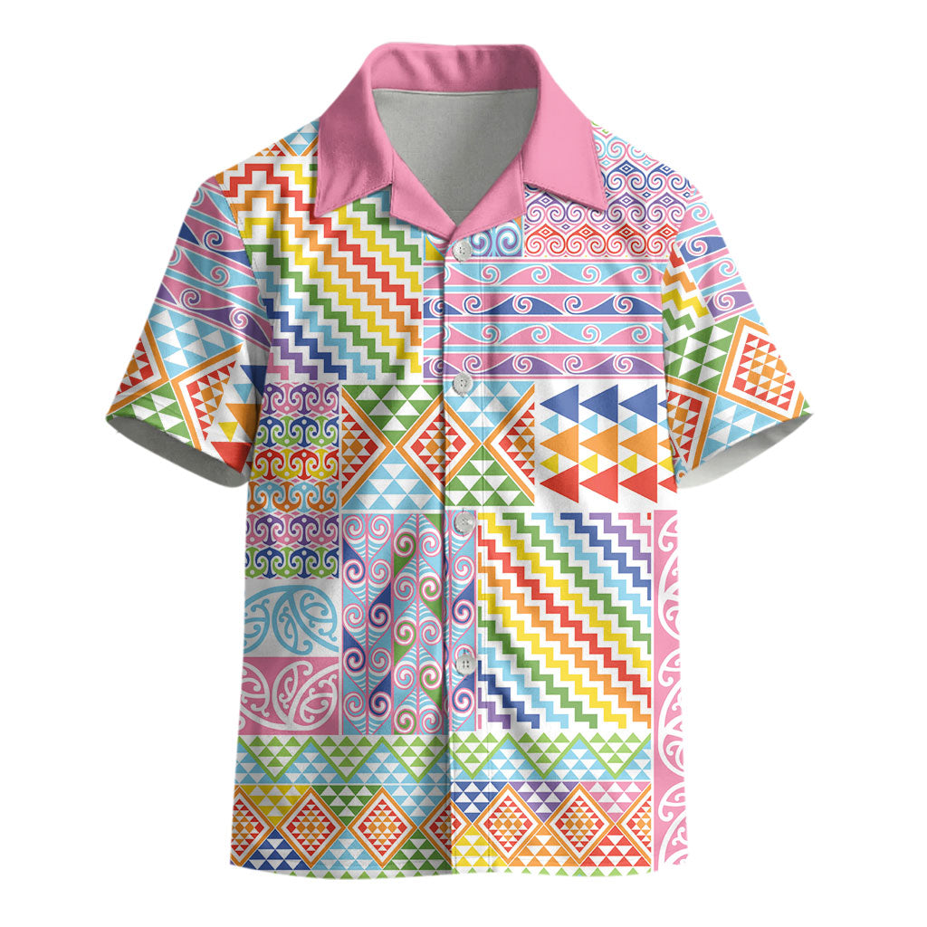 Aotearoa Kowhaiwhai Taniko Patchwork Rainbow Motifs Kid Hawaiian Shirt LT9 - Polynesian Pride