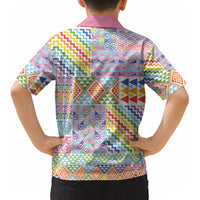 Aotearoa Kowhaiwhai Taniko Patchwork Rainbow Motifs Kid Hawaiian Shirt LT9 - Polynesian Pride