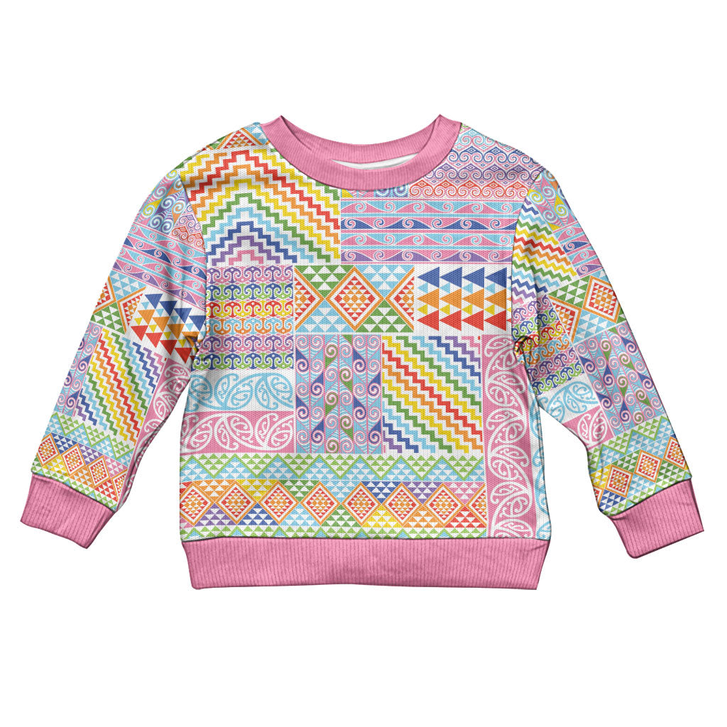 Aotearoa Kowhaiwhai Taniko Patchwork Rainbow Motifs Kid Ugly Christmas Sweater