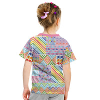 Aotearoa Kowhaiwhai Taniko Patchwork Rainbow Motifs Kid T Shirt