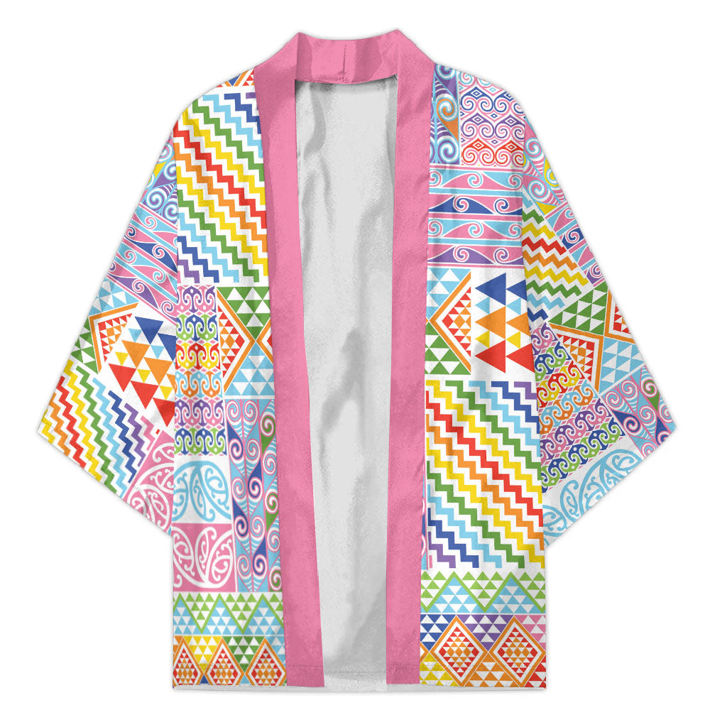 Aotearoa Kowhaiwhai Taniko Patchwork Rainbow Motifs Kimono LT9 Unisex Rainbow - Polynesian Pride