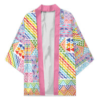 Aotearoa Kowhaiwhai Taniko Patchwork Rainbow Motifs Kimono LT9 Unisex Rainbow - Polynesian Pride
