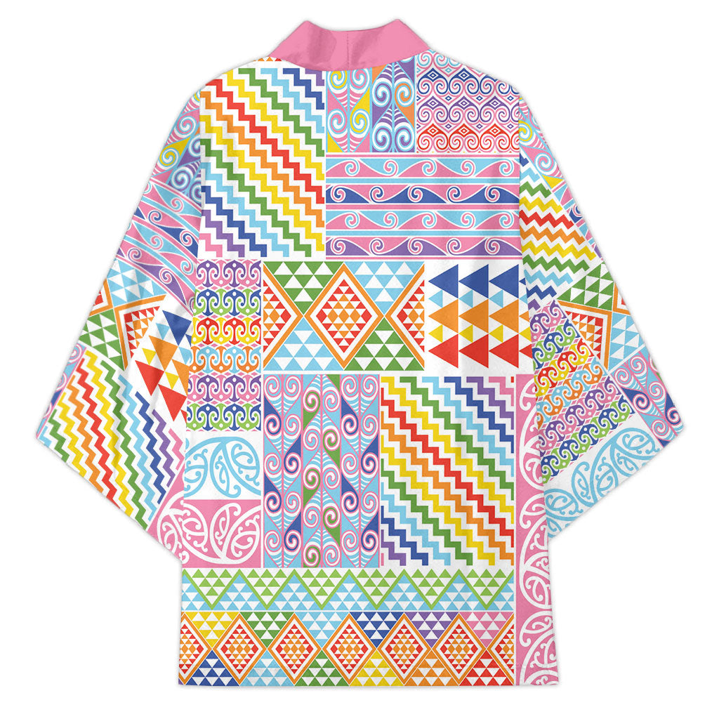 Aotearoa Kowhaiwhai Taniko Patchwork Rainbow Motifs Kimono LT9 - Polynesian Pride