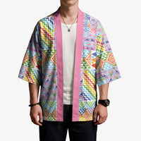 Aotearoa Kowhaiwhai Taniko Patchwork Rainbow Motifs Kimono LT9 - Polynesian Pride