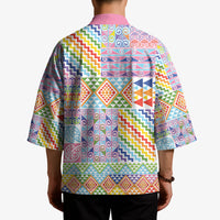 Aotearoa Kowhaiwhai Taniko Patchwork Rainbow Motifs Kimono LT9 - Polynesian Pride