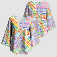 Aotearoa Kowhaiwhai Taniko Patchwork Rainbow Motifs Kimono Sleeve Blouse LT9 - Polynesian Pride