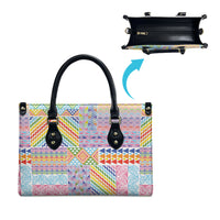 Aotearoa Kowhaiwhai Taniko Patchwork Rainbow Motifs Leather Bag