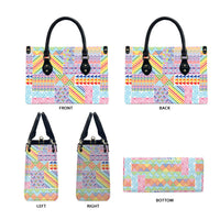 Aotearoa Kowhaiwhai Taniko Patchwork Rainbow Motifs Leather Bag