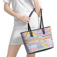 Aotearoa Kowhaiwhai Taniko Patchwork Rainbow Motifs Leather Tote Bag LT9 - Polynesian Pride