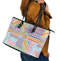 Aotearoa Kowhaiwhai Taniko Patchwork Rainbow Motifs Leather Tote Bag LT9 - Polynesian Pride