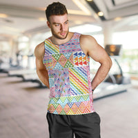 Aotearoa Kowhaiwhai Taniko Patchwork Rainbow Motifs Men Tank Top LT9 Rainbow - Polynesian Pride