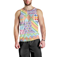 Aotearoa Kowhaiwhai Taniko Patchwork Rainbow Motifs Men Tank Top LT9 - Polynesian Pride