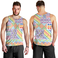 Aotearoa Kowhaiwhai Taniko Patchwork Rainbow Motifs Men Tank Top LT9 - Polynesian Pride