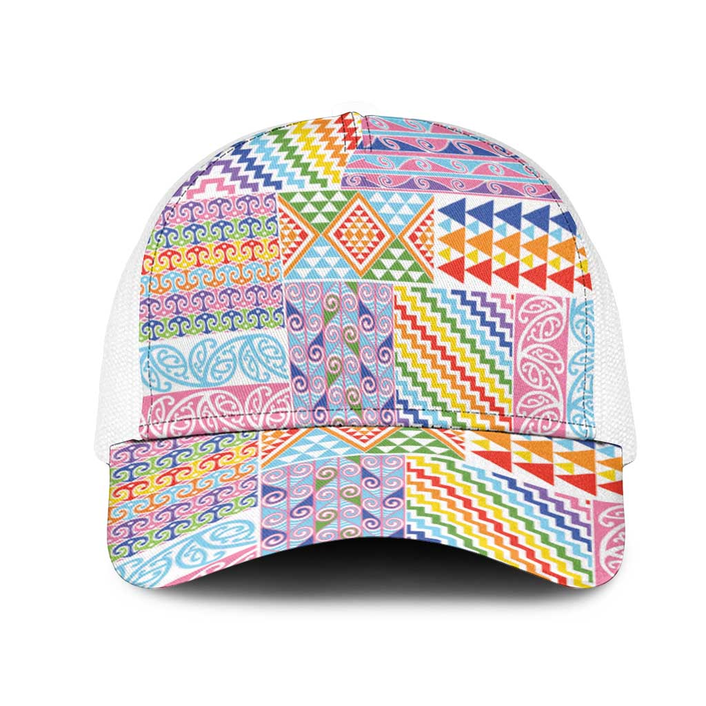 Aotearoa Kowhaiwhai Taniko Patchwork Rainbow Motifs Mesh Trucker Cap