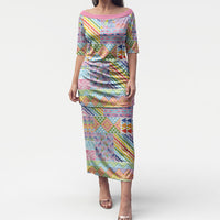 Aotearoa Kowhaiwhai Taniko Patchwork Rainbow Motifs Puletasi LT9 Long Dress Rainbow - Polynesian Pride