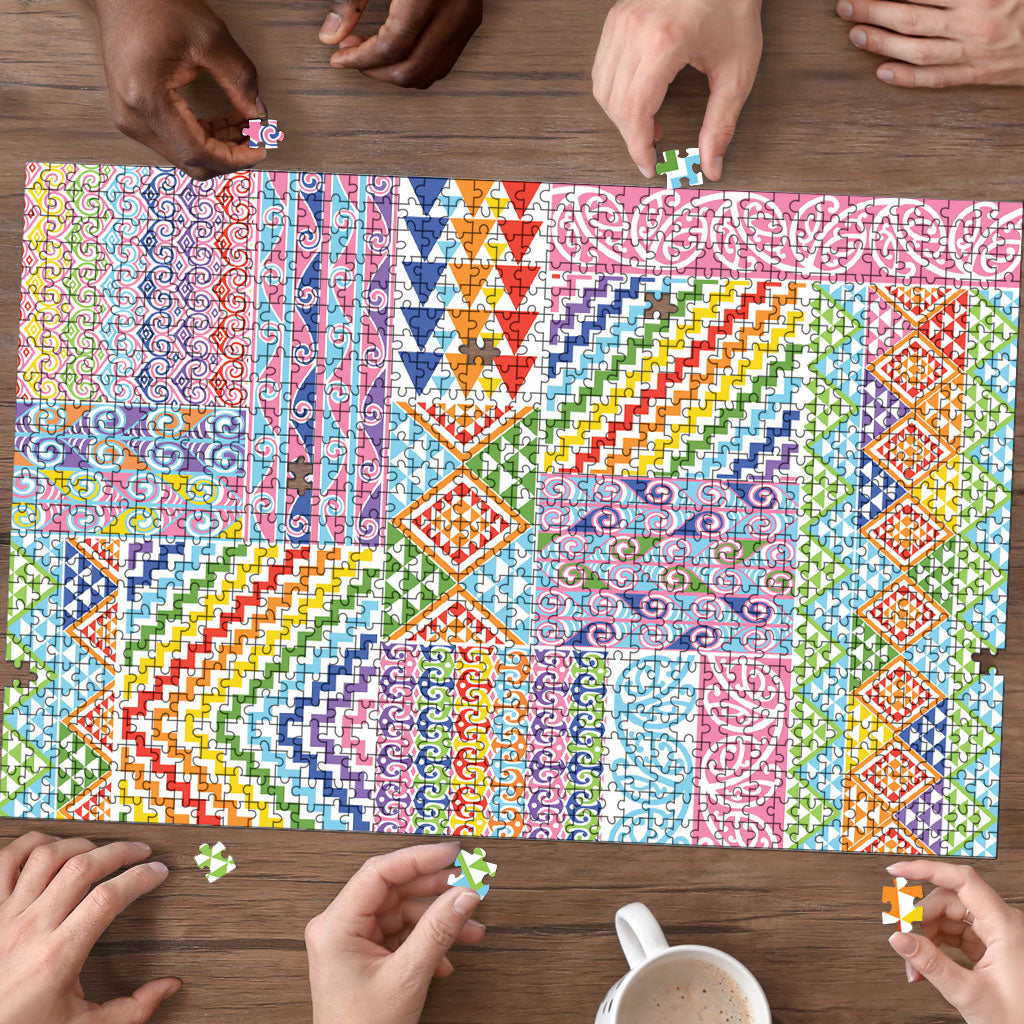 Aotearoa Kowhaiwhai Taniko Patchwork Rainbow Motifs Puzzle LT9 - Polynesian Pride