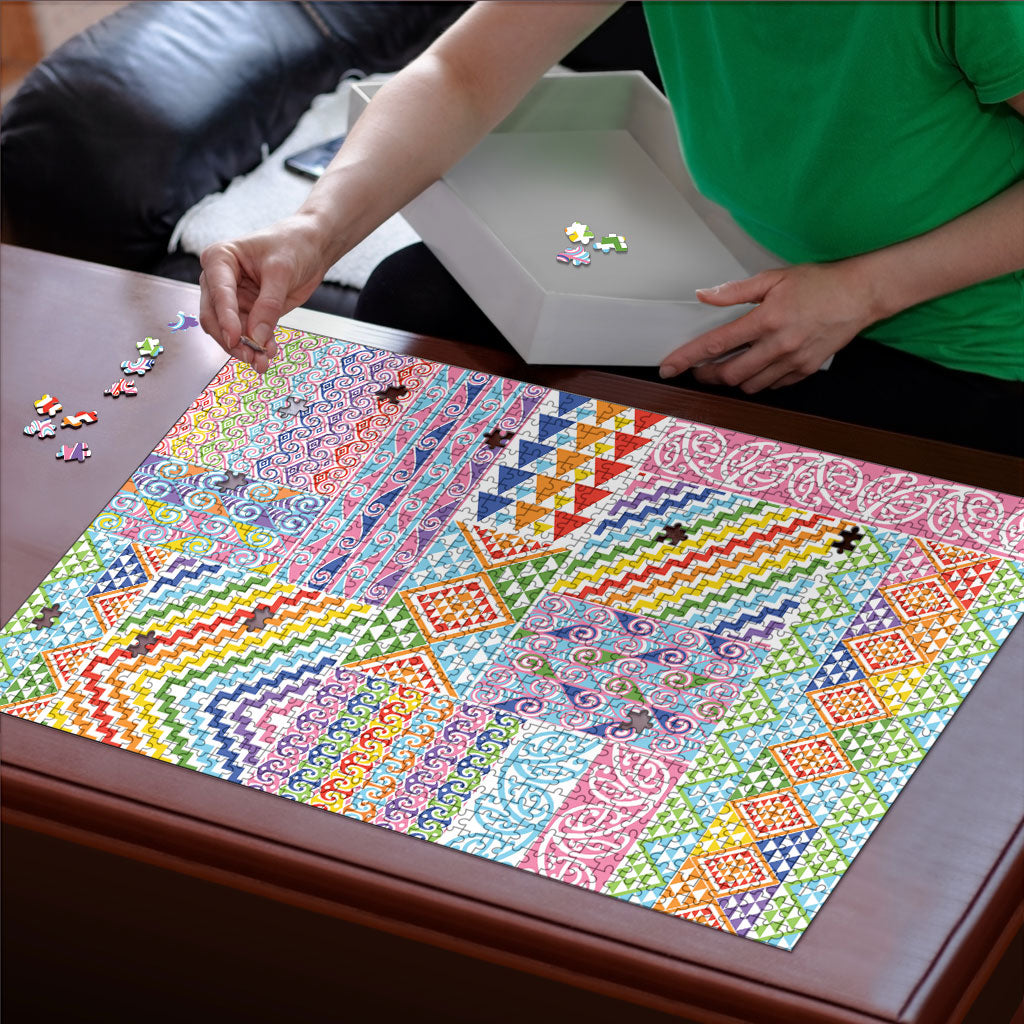 Aotearoa Kowhaiwhai Taniko Patchwork Rainbow Motifs Puzzle LT9 - Polynesian Pride