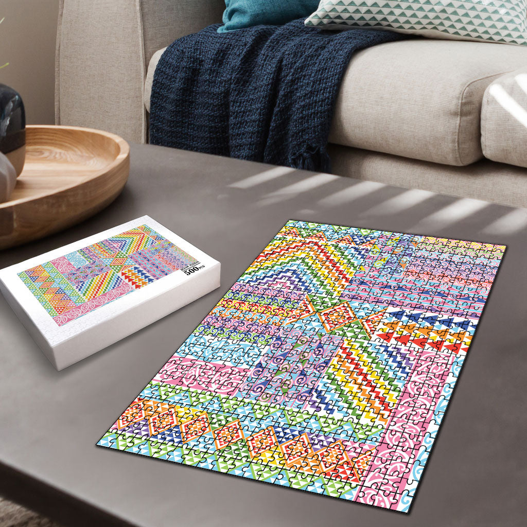 Aotearoa Kowhaiwhai Taniko Patchwork Rainbow Motifs Puzzle LT9 - Polynesian Pride