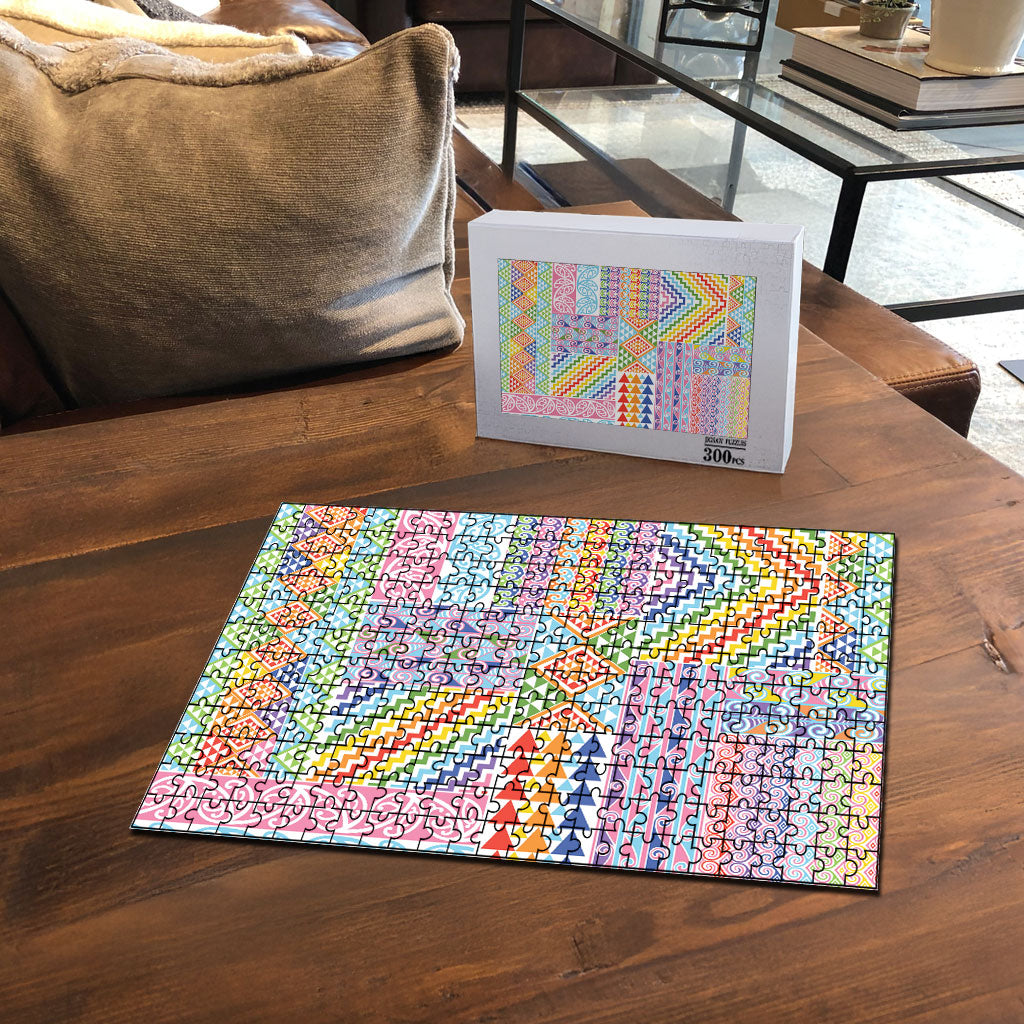 Aotearoa Kowhaiwhai Taniko Patchwork Rainbow Motifs Puzzle LT9 - Polynesian Pride