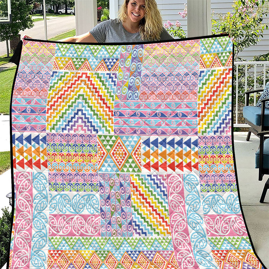 Aotearoa Kowhaiwhai Taniko Patchwork Rainbow Motifs Quilt