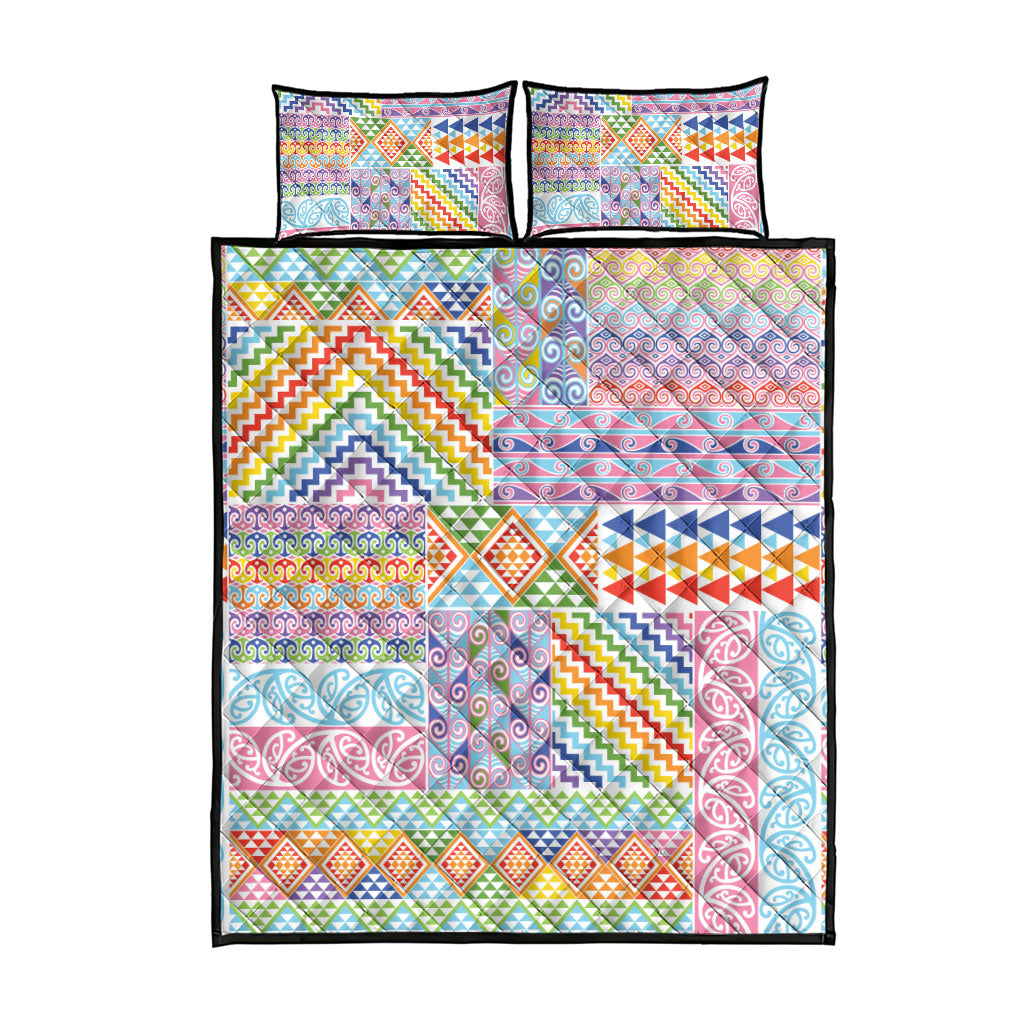 Aotearoa Kowhaiwhai Taniko Patchwork Rainbow Motifs Quilt Bed Set