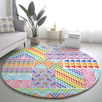 Aotearoa Kowhaiwhai Taniko Patchwork Rainbow Motifs Round Carpet LT9 - Polynesian Pride