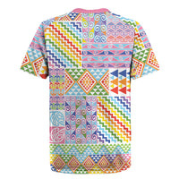 Aotearoa Kowhaiwhai Taniko Patchwork Rainbow Motifs Rugby Jersey LT9 - Polynesian Pride