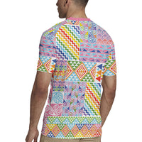 Aotearoa Kowhaiwhai Taniko Patchwork Rainbow Motifs Rugby Jersey LT9 - Polynesian Pride