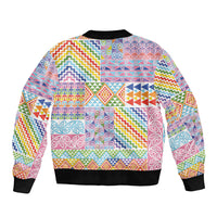 Aotearoa Kowhaiwhai Taniko Patchwork Rainbow Motifs Sleeve Zip Bomber Jacket