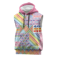 Aotearoa Kowhaiwhai Taniko Patchwork Rainbow Motifs Sleeveless Hoodie LT9 Rainbow - Polynesian Pride