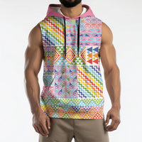 Aotearoa Kowhaiwhai Taniko Patchwork Rainbow Motifs Sleeveless Hoodie LT9 - Polynesian Pride