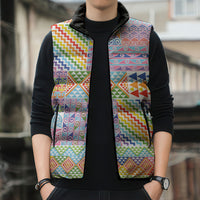 Aotearoa Kowhaiwhai Taniko Patchwork Rainbow Motifs Sleeveless Puffer Jacket LT9 - Polynesian Pride