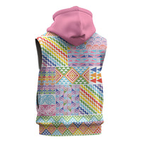 Aotearoa Kowhaiwhai Taniko Patchwork Rainbow Motifs Sleeveless Zip Hoodie LT9 - Polynesian Pride