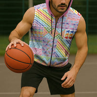 Aotearoa Kowhaiwhai Taniko Patchwork Rainbow Motifs Sleeveless Zip Hoodie LT9 - Polynesian Pride