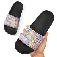 Aotearoa Kowhaiwhai Taniko Patchwork Rainbow Motifs Slide Sandals LT9 - Polynesian Pride