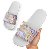 Aotearoa Kowhaiwhai Taniko Patchwork Rainbow Motifs Slide Sandals LT9 - Polynesian Pride
