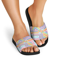 Aotearoa Kowhaiwhai Taniko Patchwork Rainbow Motifs Slide Sandals LT9 - Polynesian Pride