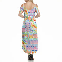 Aotearoa Kowhaiwhai Taniko Patchwork Rainbow Motifs Summer Maxi Dress LT9 - Polynesian Pride