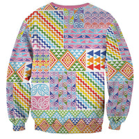 Aotearoa Kowhaiwhai Taniko Patchwork Rainbow Motifs Sweatshirt LT9 - Polynesian Pride
