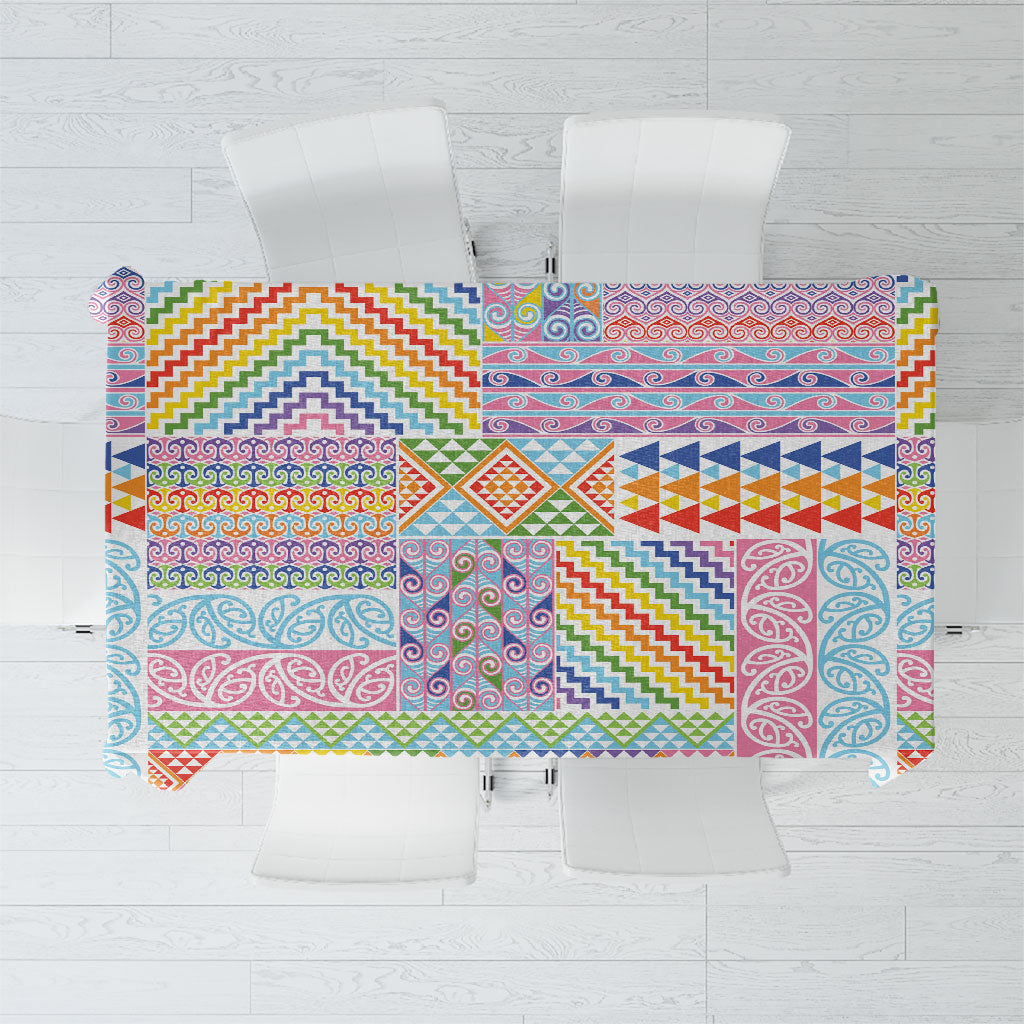 Aotearoa Kowhaiwhai Taniko Patchwork Rainbow Motifs Tablecloth