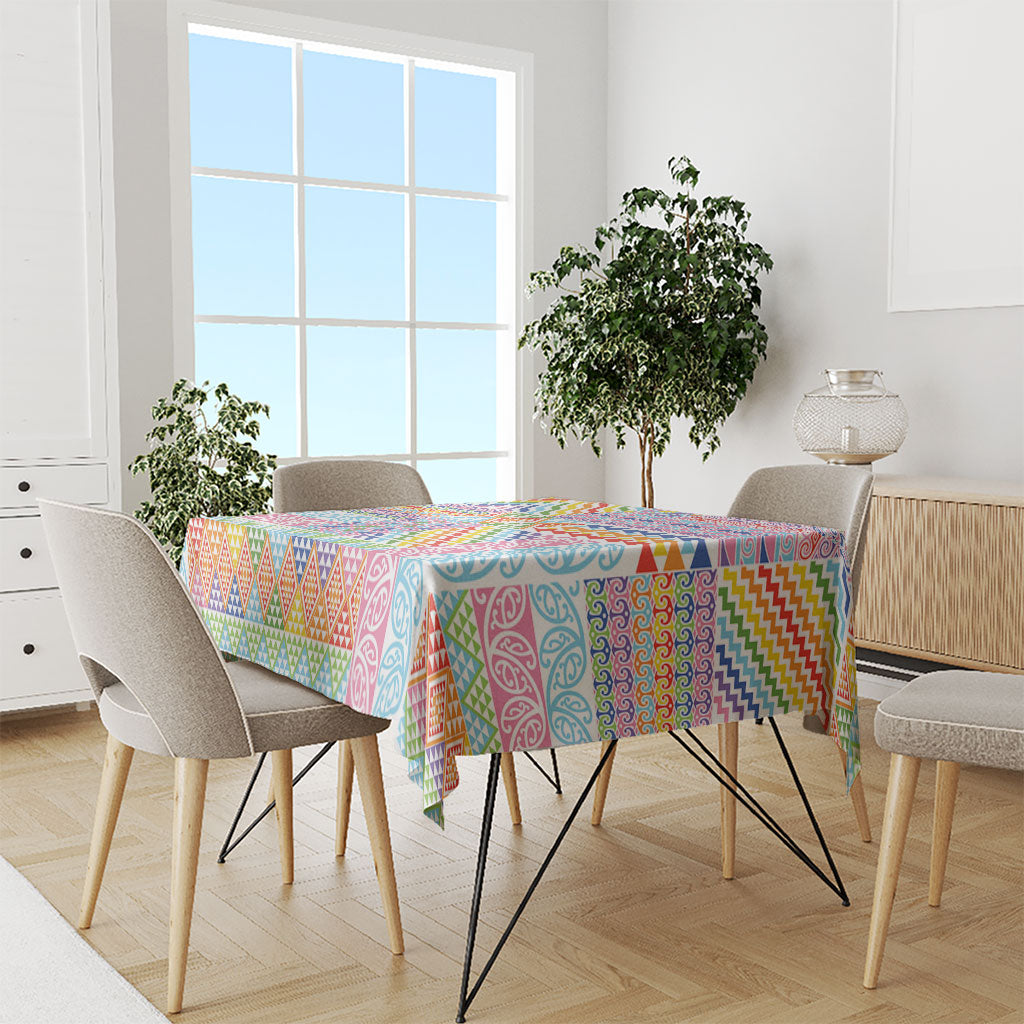 Aotearoa Kowhaiwhai Taniko Patchwork Rainbow Motifs Tablecloth LT9 - Polynesian Pride