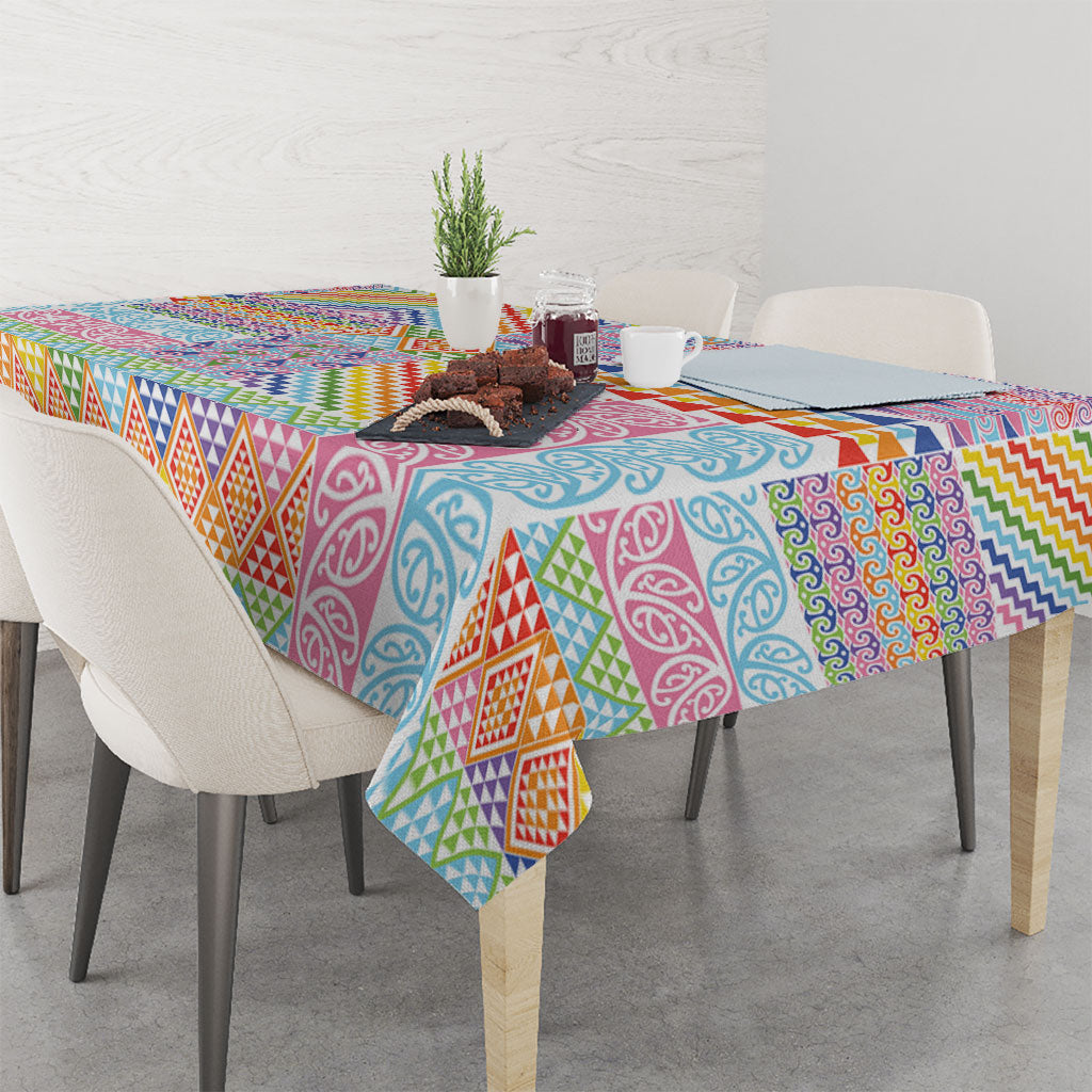 Aotearoa Kowhaiwhai Taniko Patchwork Rainbow Motifs Tablecloth LT9 - Polynesian Pride