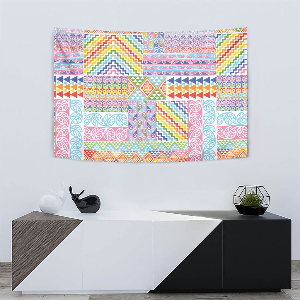 Aotearoa Kowhaiwhai Taniko Patchwork Rainbow Motifs Tapestry