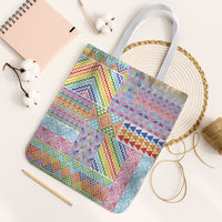 Aotearoa Kowhaiwhai Taniko Patchwork Rainbow Motifs Tote Bag LT9 White Strap One Size Rainbow - Polynesian Pride