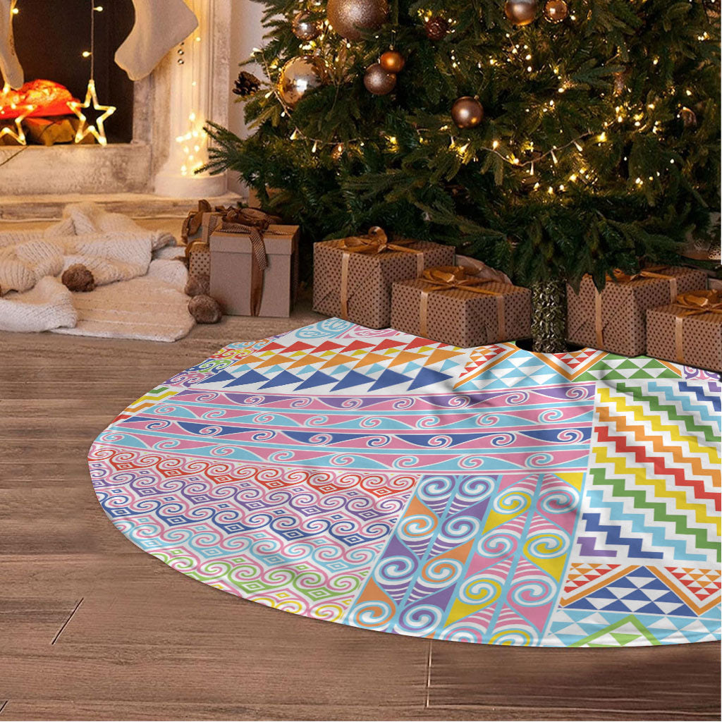 Aotearoa Kowhaiwhai Taniko Patchwork Rainbow Motifs Tree Skirt LT9 - Polynesian Pride