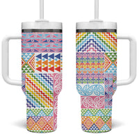 Aotearoa Kowhaiwhai Taniko Patchwork Rainbow Motifs Tumbler With Handle LT9 One Size: 40 oz Rainbow - Polynesian Pride