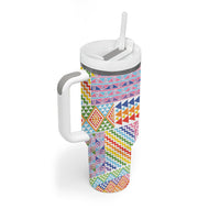 Aotearoa Kowhaiwhai Taniko Patchwork Rainbow Motifs Tumbler With Handle LT9 - Polynesian Pride