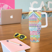 Aotearoa Kowhaiwhai Taniko Patchwork Rainbow Motifs Tumbler With Handle LT9 - Polynesian Pride